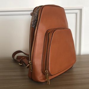 Brown Faux Leather Mini Backpack